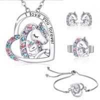 Zinc Alloy Jewelry Sets Stud Earring & finger ring & bracelet & necklace Unicorn plated fashion jewelry & for woman & with rhinestone Sold By PC