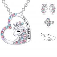 Zinc Alloy Jewelry Sets Stud Earring & finger ring & bracelet & necklace Unicorn plated fashion jewelry & for woman & with rhinestone Sold By PC