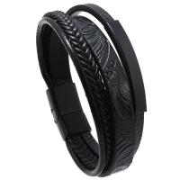 PU Leather Cord Bracelets with Zinc Alloy plumbum black color plated punk style & for man 27mm Length Approx 21 cm Sold By PC