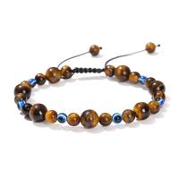 Tiger Eye Bracelet with Lampwork Evil Eye Bohemian style & for woman 4-8mm Length Approx 7-11 Inch Sold By PC