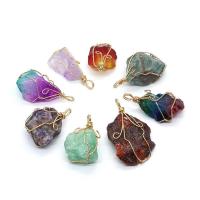 Quartz Gemstone Pendants with Brass irregular gold color plated DIY 20x30- Sold By PC
