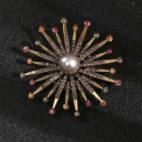 Zinc Alloy Brooches with pearl gold color plated vintage & fashion jewelry & Unisex & with rhinestone mixed colors nickel lead & cadmium free 53mm Sold By PC