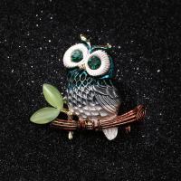 Zinc Alloy Brooches with Cats Eye Owl gold color plated fashion jewelry & for woman & enamel & with rhinestone mixed colors nickel lead & cadmium free 40-45mm Sold By PC