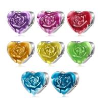 925 Sterling Sølv Perler, Heart, du kan DIY & med blomstermønster & emalje, flere farver til valg, 9.80x8.90mm, Solgt af PC