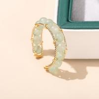 Gemstone Cuff Finger Ring, with Brass, different materials for choice & for woman, 4mm, US Ring Size:6-8, Sold By PC