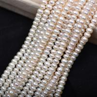 Přírodní sladkovodní perly perlí, Sladkovodní Pearl, Flat Round, DIY & různé velikosti pro výběr, bílý, Prodáno za Cca 36-38 cm Strand