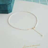 Slatkovodni Pearl Brass Chain Ogrlica, s Mesing, s 7cm Produžetak lanac, modni nakit & za žene, bijel, 3-4mm, Dužina Približno 36 cm, Prodano By PC