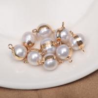 Mässing smycken Connector, Freshwater Pearl, med Mässing, Något rund, guldfärg pläterade, DIY, vit, 11-12mm, Säljs av PC