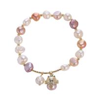 Freshwater Cultured Pearl Bracelet Brass with Freshwater Pearl 14K gold plated fashion jewelry & for woman 77mm Sold By Strand