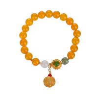 Yellow Agate Bracelet with Lighter Imperial Jade & Brass Pumpkin fashion jewelry & for woman 8mm Length Approx 7 Inch Sold By PC