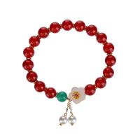 العقيق الأحمر سوار, مع العقيق الأبيض & لؤلؤة المياه العذبة & النحاس, مجوهرات الموضة & للمرأة, 8mm, طول تقريبا 7 بوصة, تباع بواسطة PC