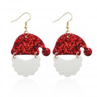 Christmas Earrings PU Leather with Sequins & Zinc Alloy Santa Claus handmade Christmas Design & fashion jewelry & for woman Sold By Pair