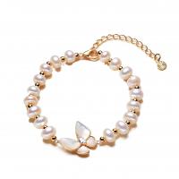 Freshwater Cultured Pearl Bracelet Freshwater Pearl with Pearl Oyster with 4cm extender chain silver color plated fashion jewelry & for woman two different colored 6-7mm Sold Per 16 cm Strand