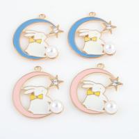 Zinc Alloy Enamel Pendants with Plastic Pearl gold color plated DIY & with rhinestone Approx 1.9mm Approx Sold By Bag