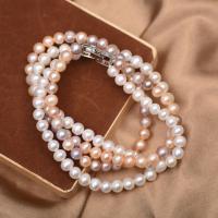 Sladkovodní Pearl mosaz řetěz náhrdelník, s Mosaz, Dvojitá vrstva & módní šperky & pro ženy & s drahokamu, multi-barevný, 7-8mm, Délka Cca 45 cm, Prodáno By PC
