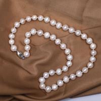 Collier de chaîne en laiton de perles d'eau douce, perle d'eau douce cultivée, avec laiton, avec 3cm chaînes de rallonge, bijoux de mode & pour femme, blanc, 8-9mm, Longueur Environ 43 cm, Vendu par PC