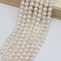 Přírodní sladkovodní perly perlí, Sladkovodní Pearl, Mírně kulaté, DIY, bílý, 9-10mm, Prodáno za Cca 38-39 cm Strand