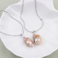 Sladkovodní Pearl mosaz řetěz náhrdelník, s Titanium ocel, módní šperky & pro ženy, multi-barevný, 15x25mm, Délka Cca 45 cm, Prodáno By PC