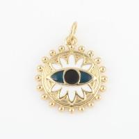Evil Eye Pendants Brass Round gold color plated DIY & enamel nickel lead & cadmium free Sold By PC