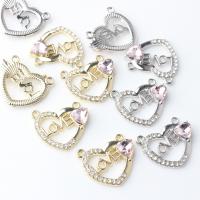 Heart Zinc Alloy Connector plated DIY & with rhinestone nickel lead & cadmium free Approx Sold By Bag