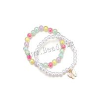 Zinc Alloy Bracelet with White Shell & Plastic Pearl & Acrylic plated 2 pieces & for woman multi-colored Length Approx 19 cm Sold By Set