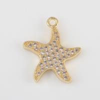 Cubic Zirconia Brass Pendants with Cubic Zirconia Starfish gold color plated DIY nickel lead & cadmium free Sold By PC