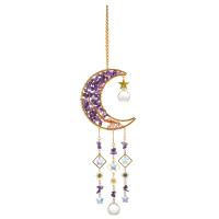 Wind Chimes Outdoor and Home Decoration  Brass with Natural Gravel & Crystal & Iron Moon gold color plated for home and office nickel lead & cadmium free Sold By PC