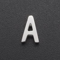 Pendentifs en acier inoxydable Lettre, Acier inoxydable 304, Lettre d’alphabet, lettres sont de A à Z & DIY, couleur originale, 5x8x2.90mm, Trou:Environ 1.8mm, Environ 10PC/sac, Vendu par sac