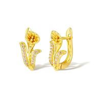 Cubic Zirconia Micro Pave Brass Earring Flower real gold plated micro pave cubic zirconia & for woman Sold By Pair