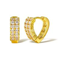 Cubic Zirconia Micro Pave Brass Earring Heart real gold plated micro pave cubic zirconia & for woman golden Sold By Pair