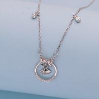 925 Sterling Silver Necklaces with 5cm extender chain Christmas Design & fashion jewelry & bowknot design & for woman & with rhinestone nickel lead & cadmium free Length Approx 40 cm Sold By Pair