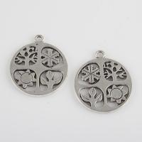 Zinc Alloy Flat Round Pendants antique silver color plated vintage & DIY & hollow Approx 1.9mm Sold By Bag