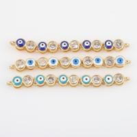 Evil Eye Connector Brass with Cubic Zirconia gold color plated DIY & enamel & 1/1 loop nickel lead & cadmium free Sold By PC
