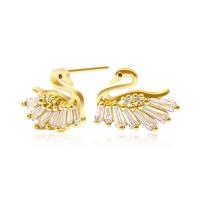 Cubic Zirconia Micro Pave Brass Earring Swan real gold plated micro pave cubic zirconia & for woman golden Sold By Pair