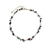Agate Necklace with Titanium Steel & Freshwater Pearl with 8cm extender chain gold color plated fashion jewelry & for woman multi-colored Sold Per 38 cm Strand