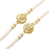 Natural Freshwater Pearl Necklace with Brass gold color plated fashion jewelry & micro pave cubic zirconia & for woman & enamel two different colored 1:30.3+6.7cm 2:29.9+6.5cm Sold By Strand