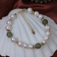 Freshwater Cultured Pearl Bracelet Freshwater Pearl with Hetian Jade & Brass with 4.5cm extender chain gold color plated fashion jewelry & for woman mixed colors 7-9mm Length Approx 17 cm Sold By PC