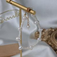 Sötvatten odlade Pearl Bracelet, Freshwater Pearl, med Mässing, med 5cm extender kedja, guldfärg pläterade, mode smycken & för kvinna, vit, 3-4mm,5-6mm, Längd Ca 17 cm, Säljs av PC