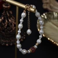 Freshwater Cultured Pearl Bracelet Freshwater Pearl with Strawberry Quartz & Brass with 5cm extender chain gold color plated fashion jewelry & for woman mixed colors 6-7mm Length Approx 17 cm Sold By PC