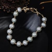Sötvatten odlade Pearl Bracelet, Freshwater Pearl, med Mässing, guldfärg pläterade, mode smycken & för kvinna, vit, 7-8mm, Längd Ca 17 cm, Säljs av PC