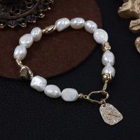 Sötvatten odlade Pearl Bracelet, Freshwater Pearl, med Mässing, guldfärg pläterade, mode smycken & för kvinna, vit, 8-9mm, Längd Ca 17 cm, Säljs av PC