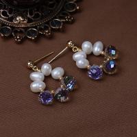 Freshwater Pearl Earrings with Crystal & Brass gold color plated fashion jewelry & for woman mixed colors 27mm Sold By Pair