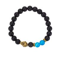 Gemstone Bracelets Lava with Chalcedony & Zinc Alloy Round gold color plated fashion jewelry & Unisex mixed colors 8mm Length Approx 18 cm Sold By PC