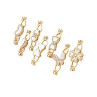 Brass Jewelry Clasps plated mother of Pearl & DIY & micro pave cubic zirconia golden Sold By PC