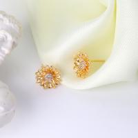 Cubic Zirconia Micro Pave Brass Earring petals real gold plated micro pave cubic zirconia & for woman golden Sold By Pair