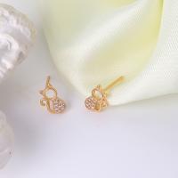 Cubic Zirconia Micro Pave Brass Earring Cat real gold plated micro pave cubic zirconia & for woman Champagne Sold By Pair