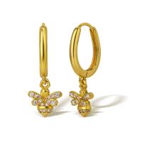 Cubic Zirconia Micro Pave Brass Earring Bee real gold plated micro pave cubic zirconia & for woman golden Sold By Pair