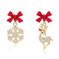 Christmas Earrings Zinc Alloy gold color plated Christmas Design & fashion jewelry & for woman & with rhinestone nickel lead & cadmium free Sold By Pair