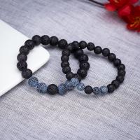 Gemstone Bracelets Lava with Effloresce Agate Round fashion jewelry & Unisex mixed colors Length Approx 18 cm Sold By PC