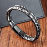 PU Leather Cord Bracelets with 304 Stainless Steel Vacuum Ion Plating vintage & for man black Length 21 cm Sold By PC